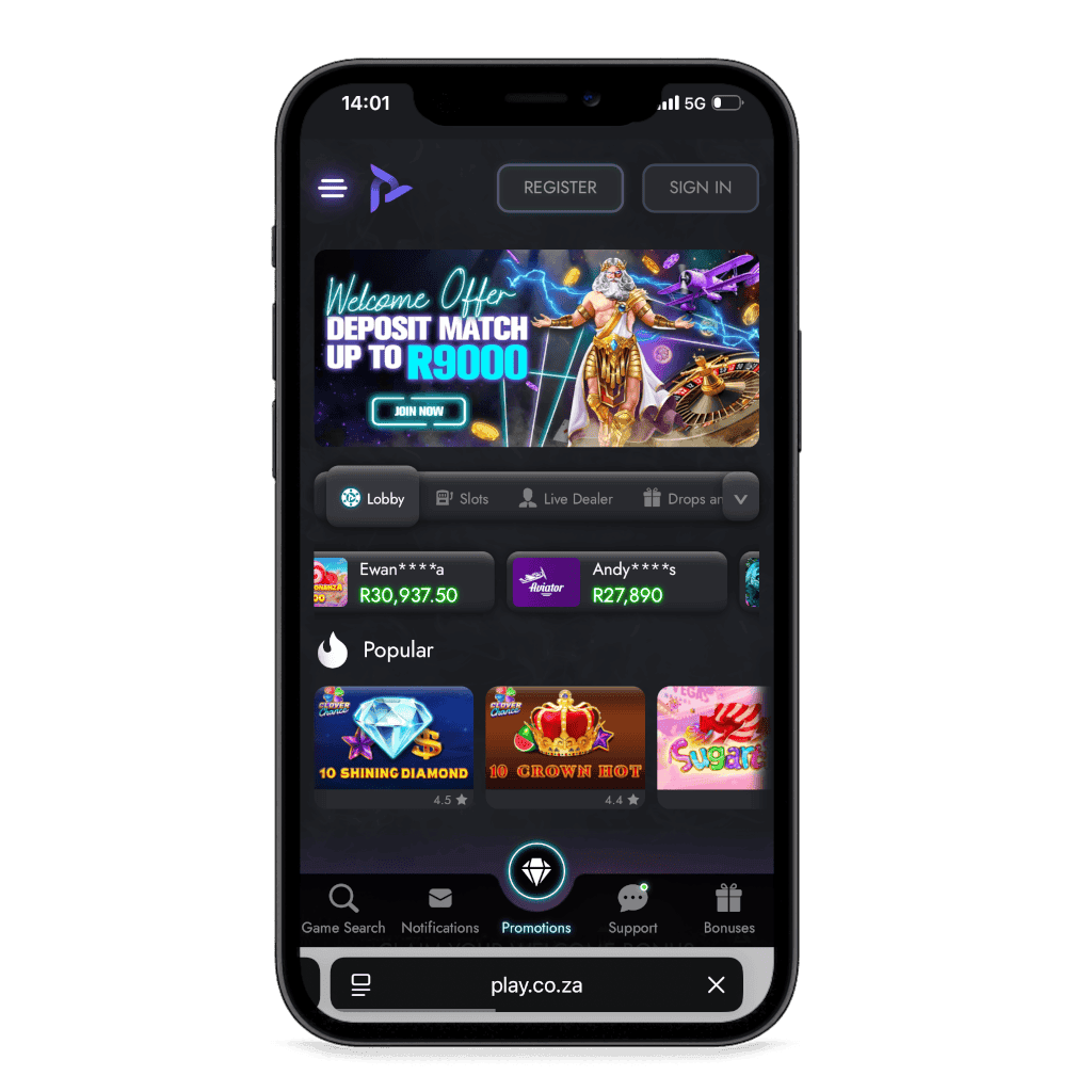 Play.co.za South Africa mobile view