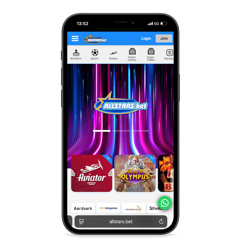 Allstars South Africa mobile view