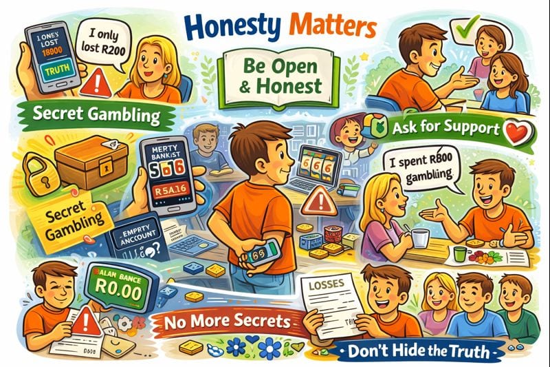 what is responsible gambling illustration showing honesty about gambling habits, spending, and losses