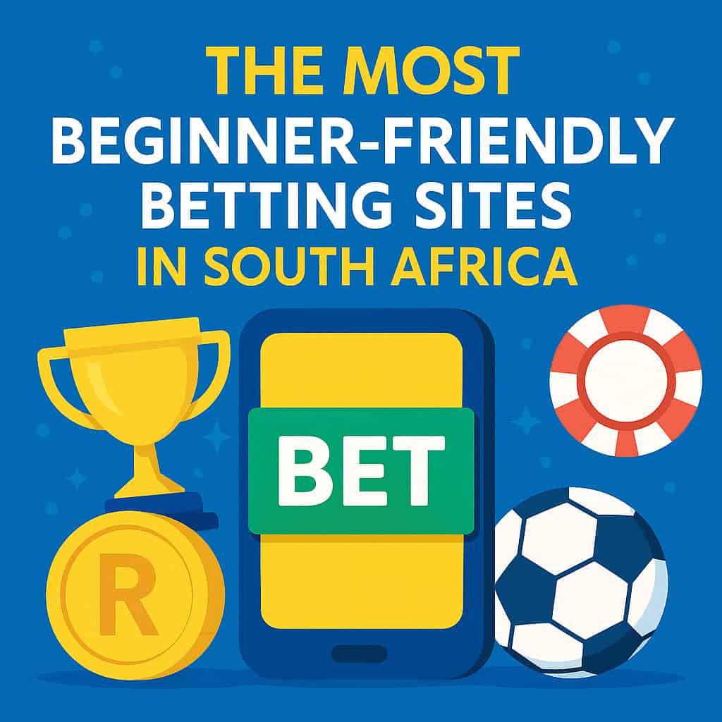 Illustration promoting best Beginner-Friendly Betting Sites in South Africa, featuring a clean, modern layout with mobile devices, sports icons, and betting elements designed to appeal to new users.