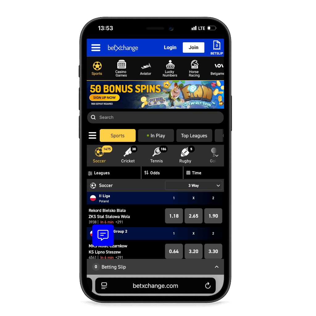 Betxchange South Africa mobile view