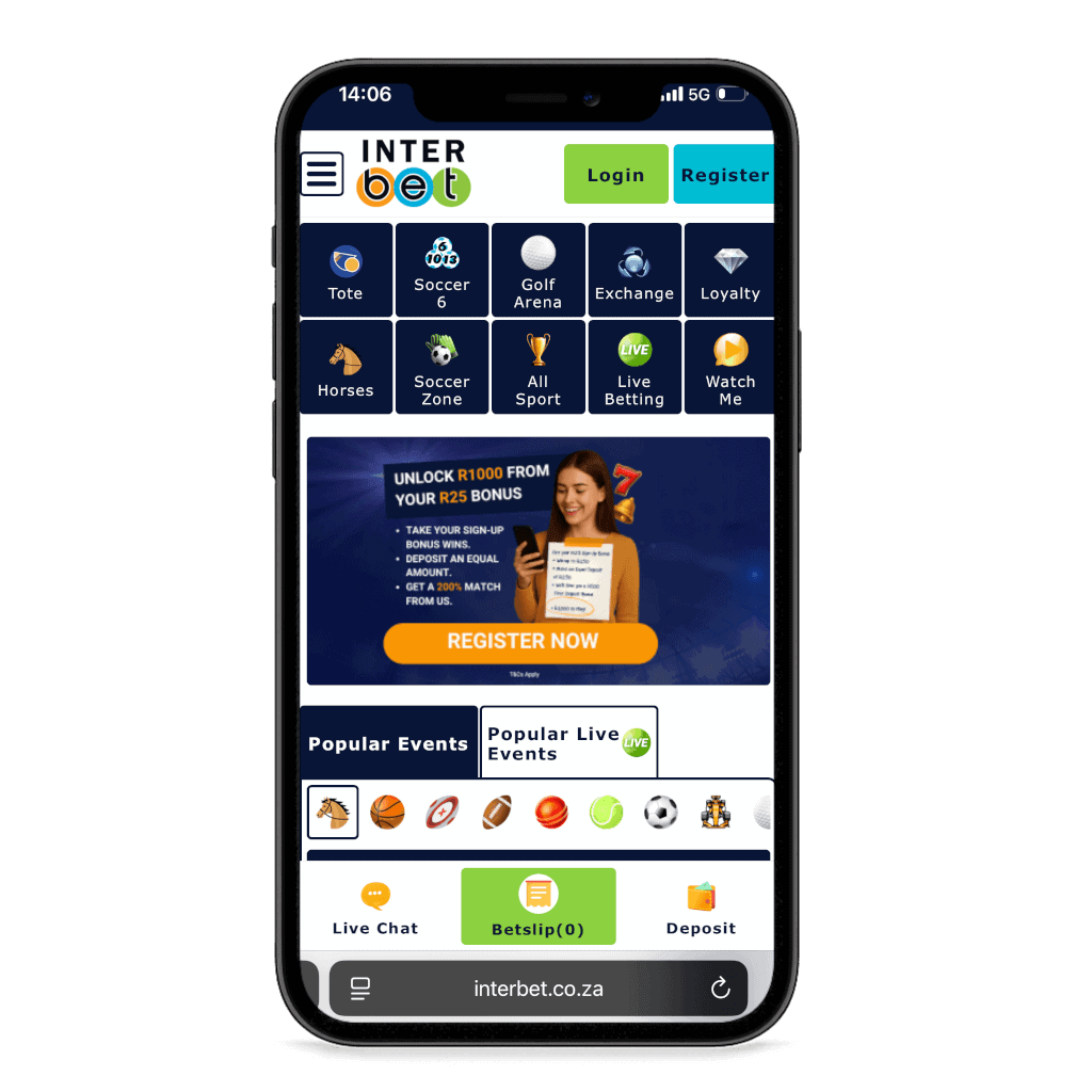 Interbet South Africa mobile view