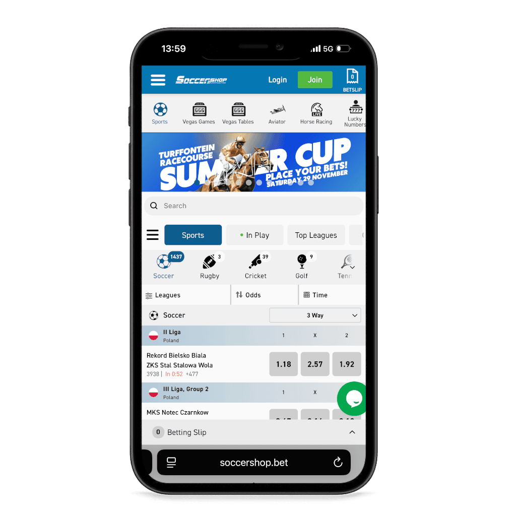 Soccershop South Aftics mobile view