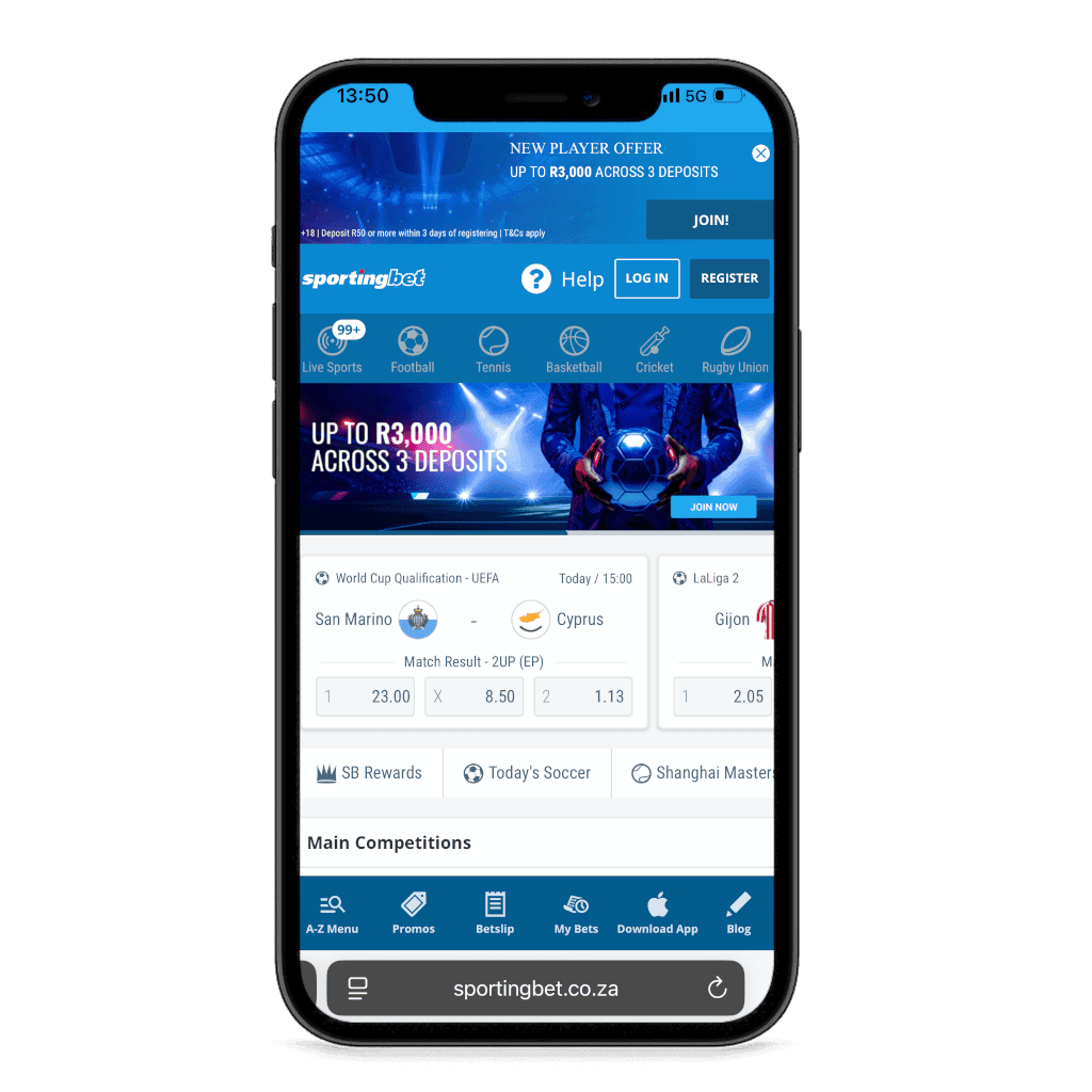 Sportingbet South Africa mobile view