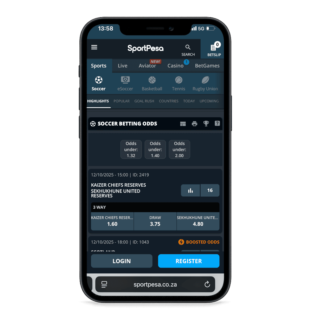SportPesa South Africa mobile view