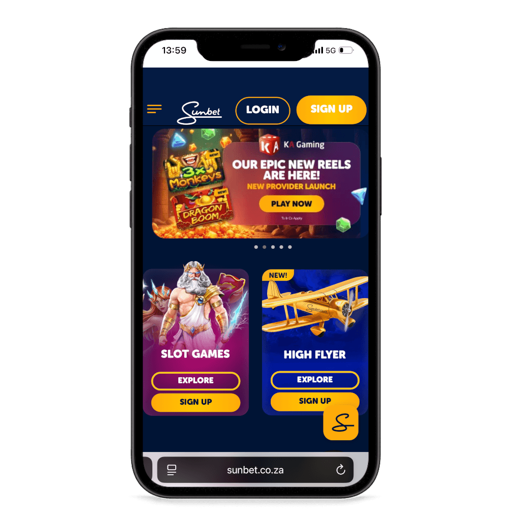 Sunbet South Africa mobile view