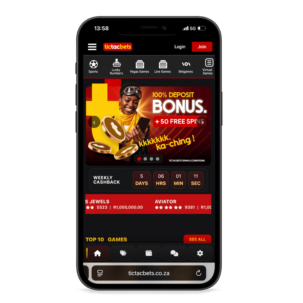 Tictacbets South Africa mobile view