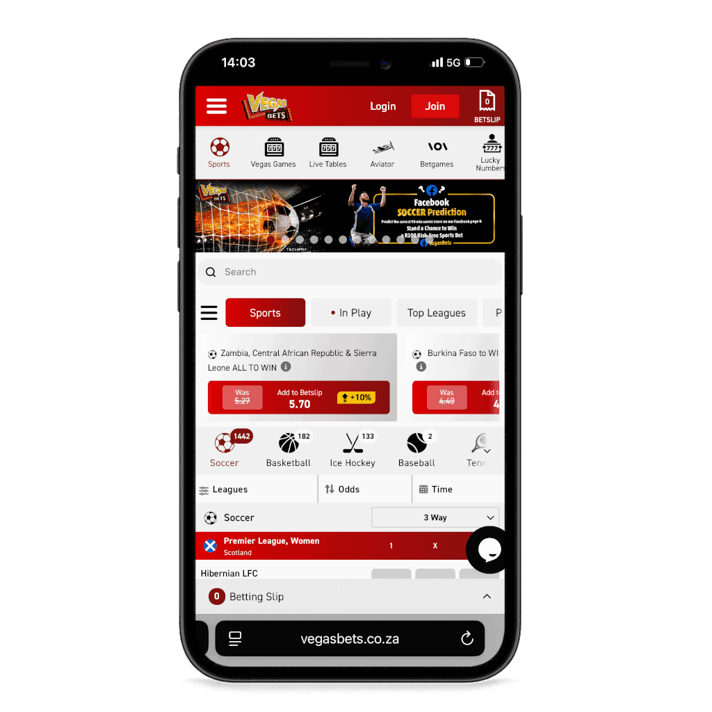 VegasBets South Africa mobile view
