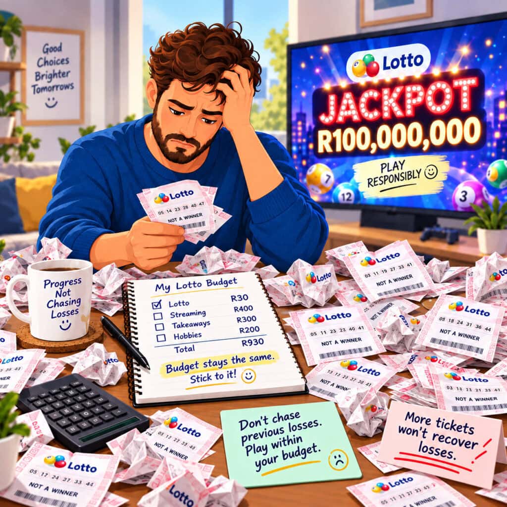 chasing lotto losses frustrated person illustration