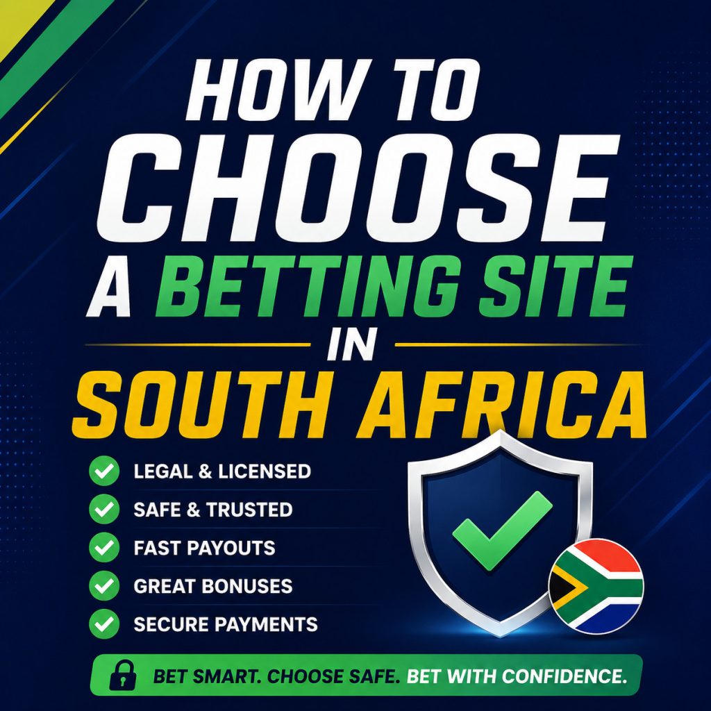 How to choose a betting site in South Africa featured image showing legal, safe, and licensed South African betting sites with secure payments and responsible betting elements.
