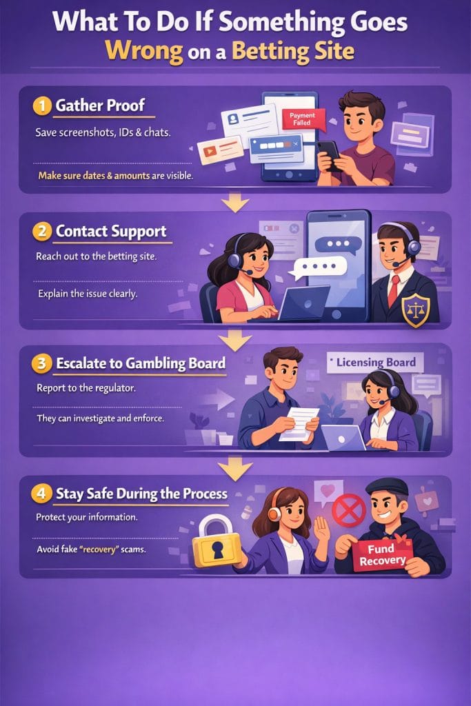 Is online betting safe in South Africa infographic showing steps to resolve betting site issues safely