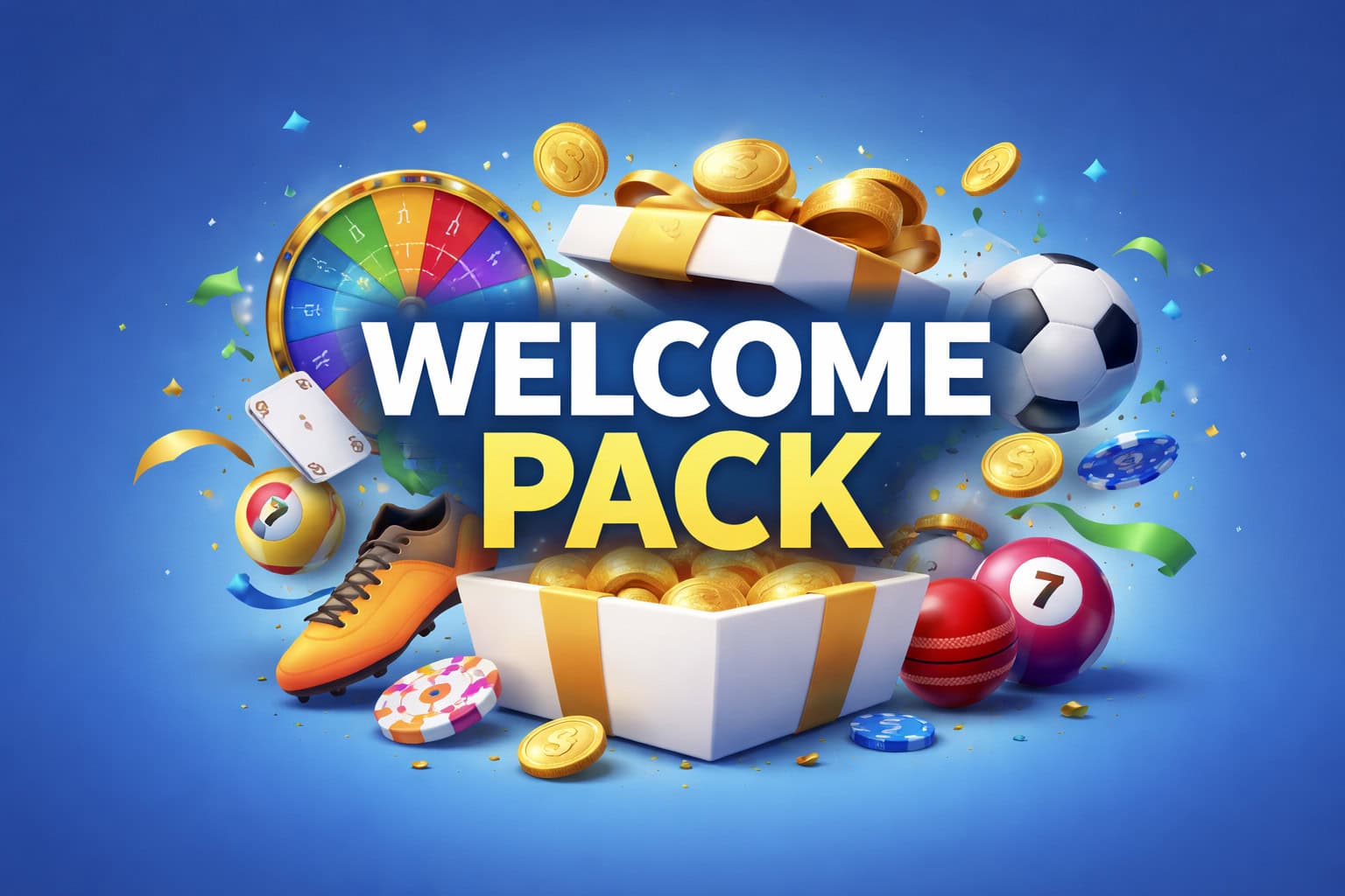 Welcome pack image illustrating a sports betting incentive and introductory offers