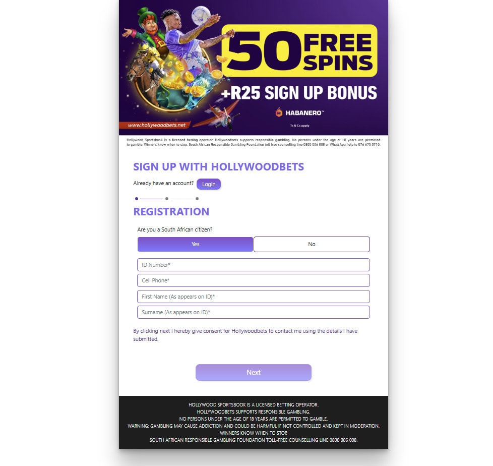 hollywoodbets signup example