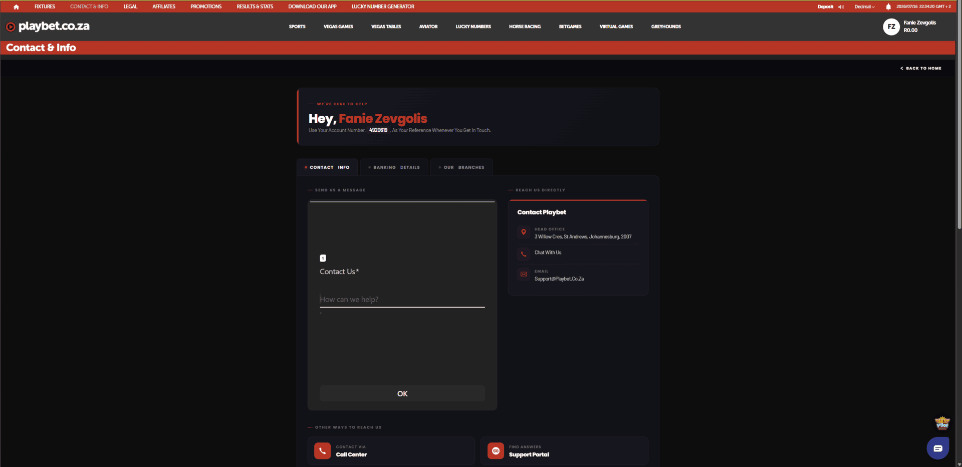 Playbet South Africa review contact page preview
