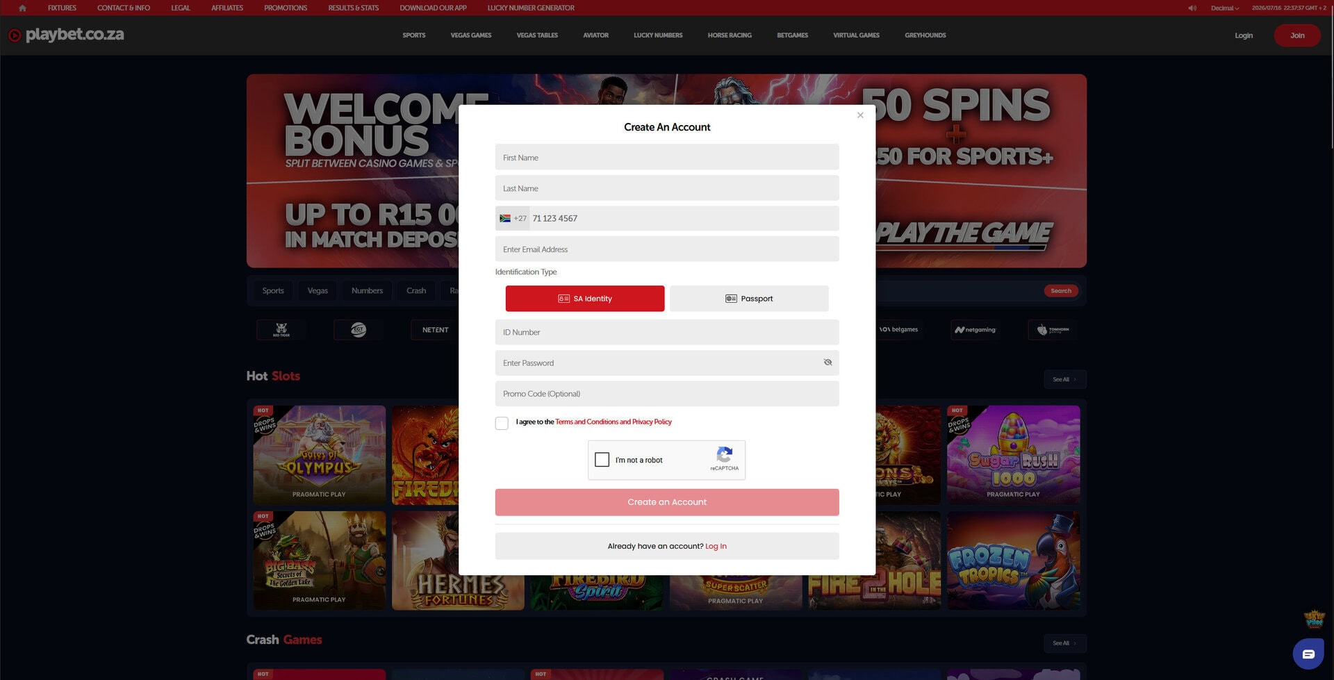 Playbet South Africa review registration form preview