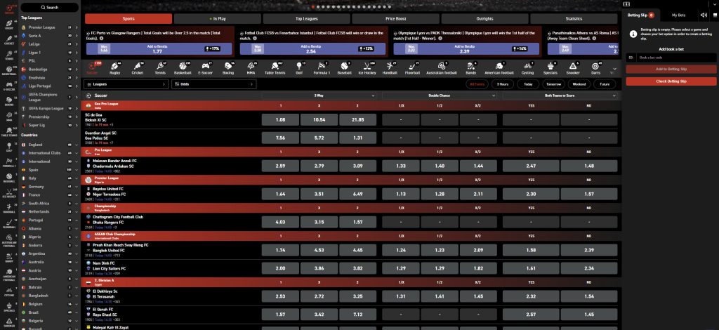 Playbet South Africa sportsbetting markets example