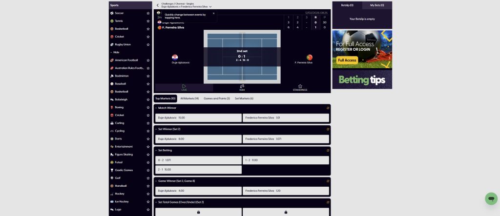 Betcoza South Africa review live in-play example