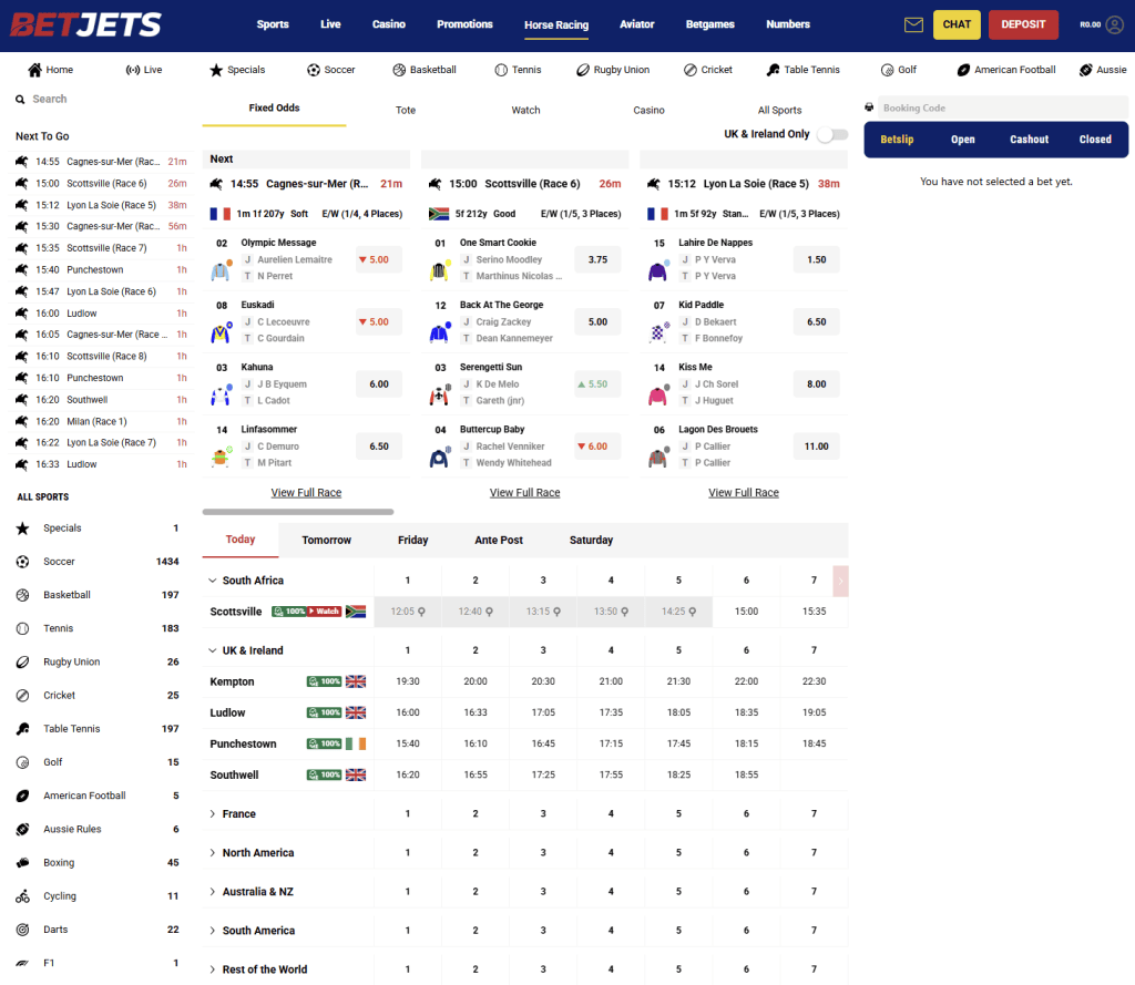 BetJets South Africa review horse racing display example