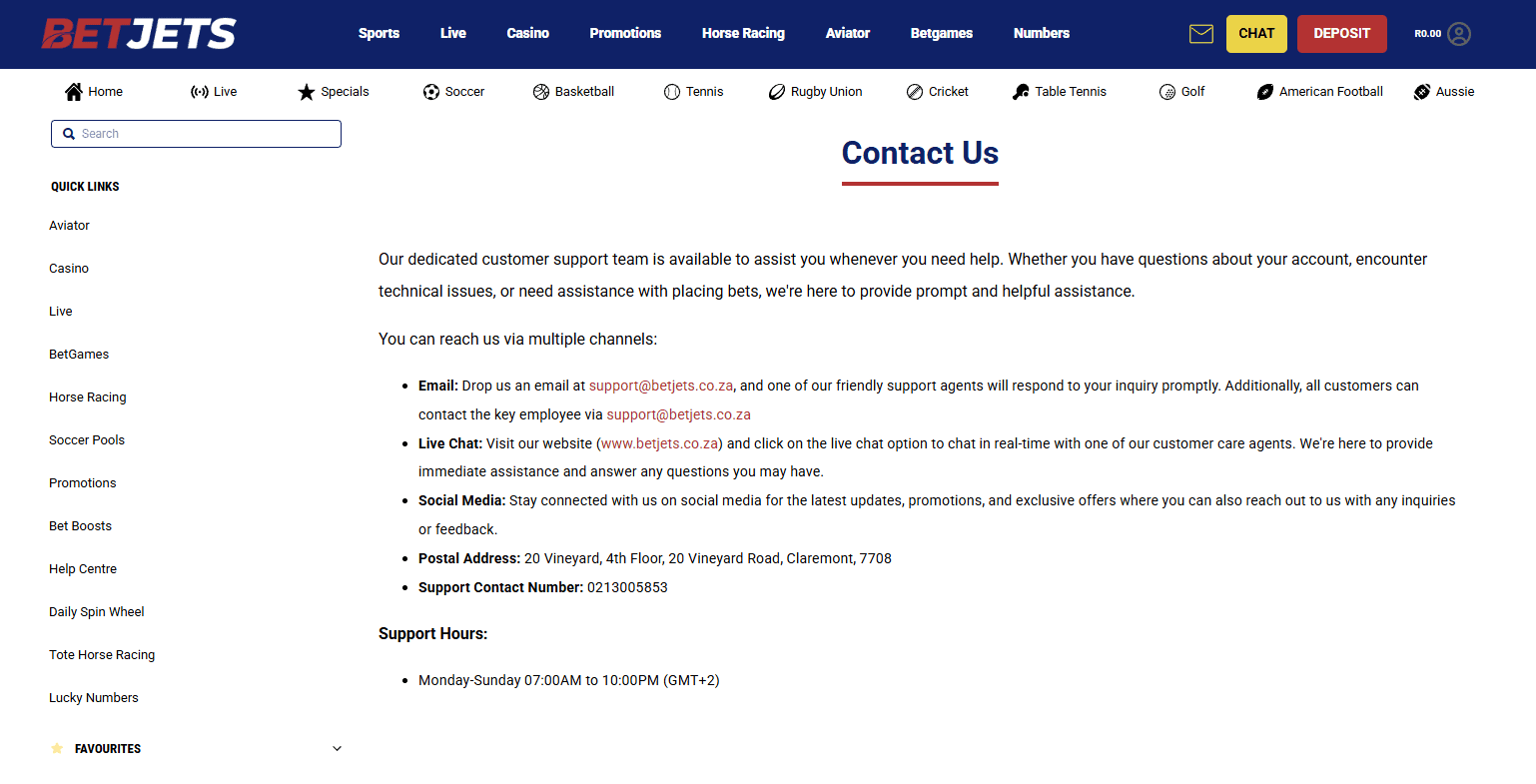 BetJets South Africa review customer support example
