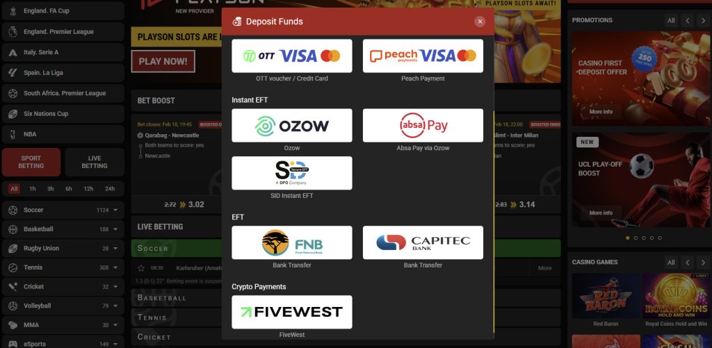 BetOlimp South Africa review payment methods example