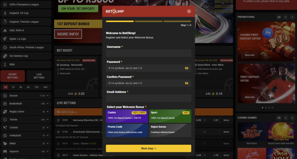 BetOlimp South Africa review registration example