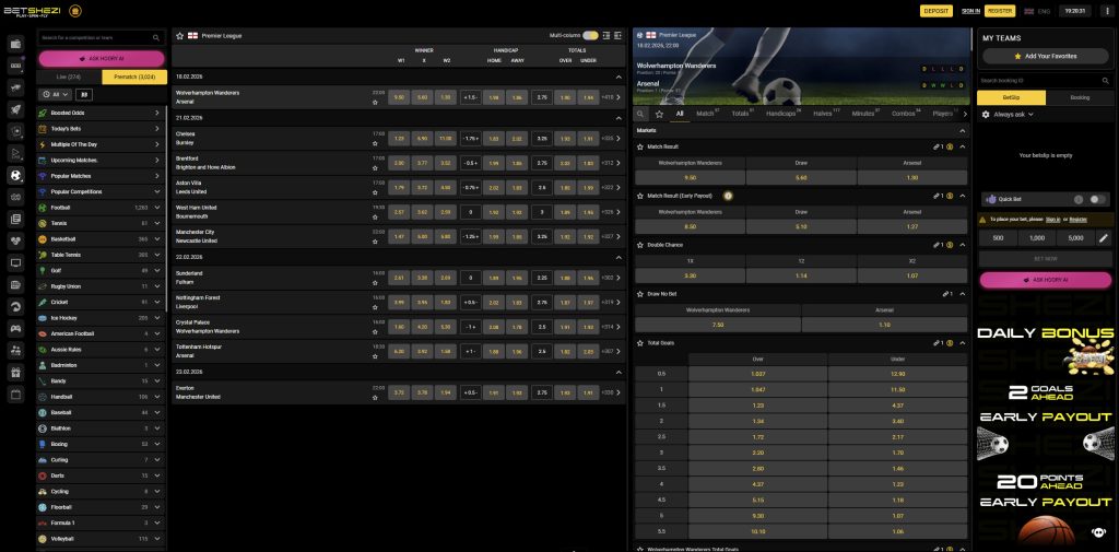 Betshezi South Africa review sports betting markets example