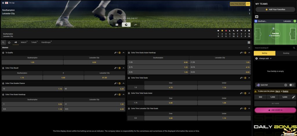Betshezi South Africa live betting display example