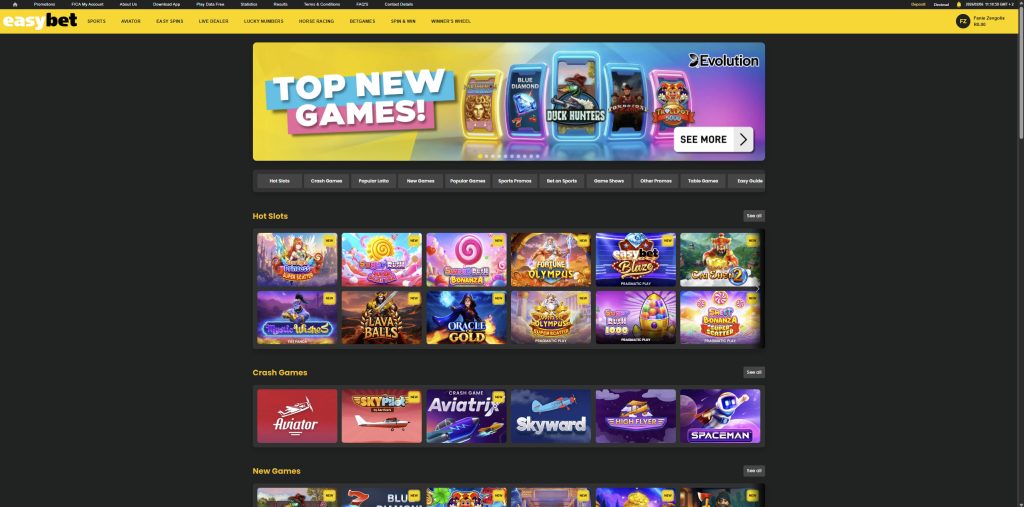 Easybet South Africa desktop user experience example