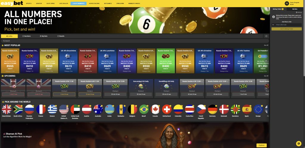 Easybet South Africa review lucky numbers example