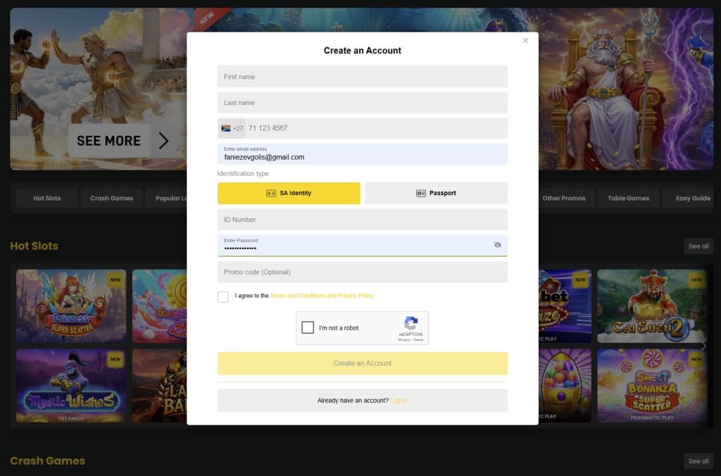 Easybet South Africa review registration example