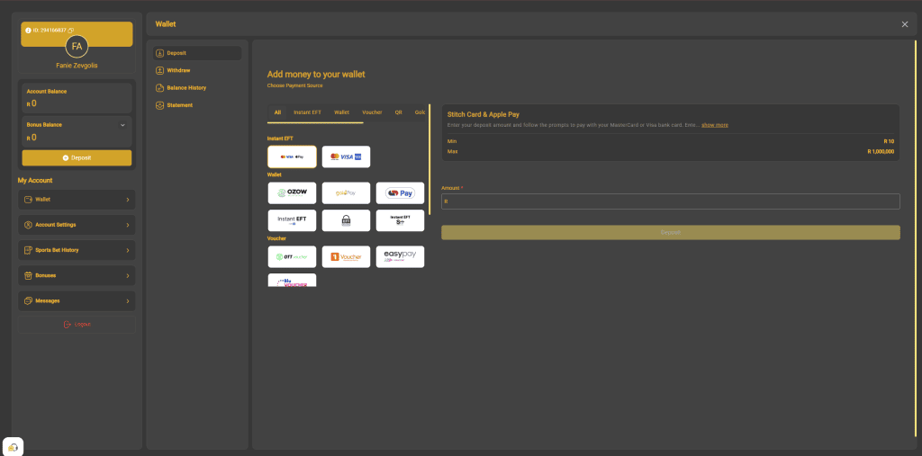 Goldrush South Africa deposit methods example