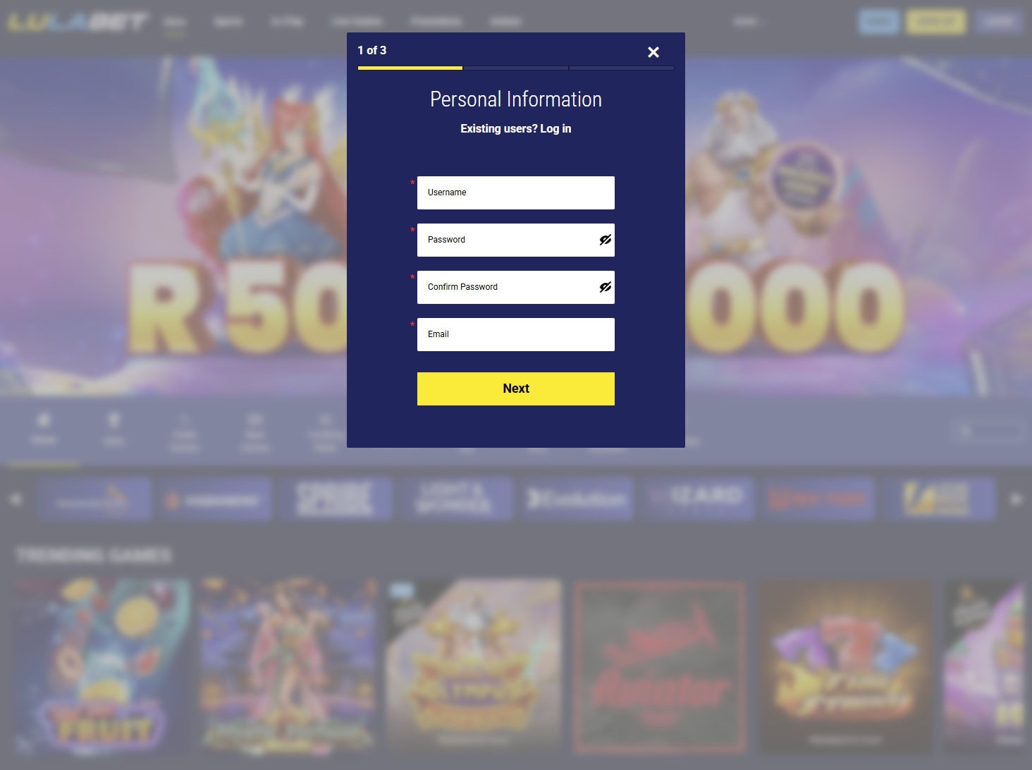Lulabet registration page