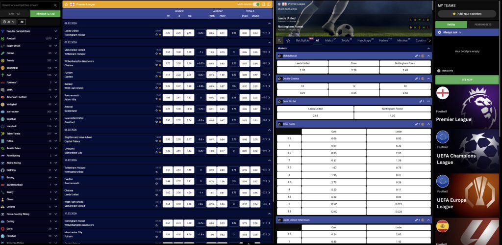 Mbet South Africa available sports betting markets