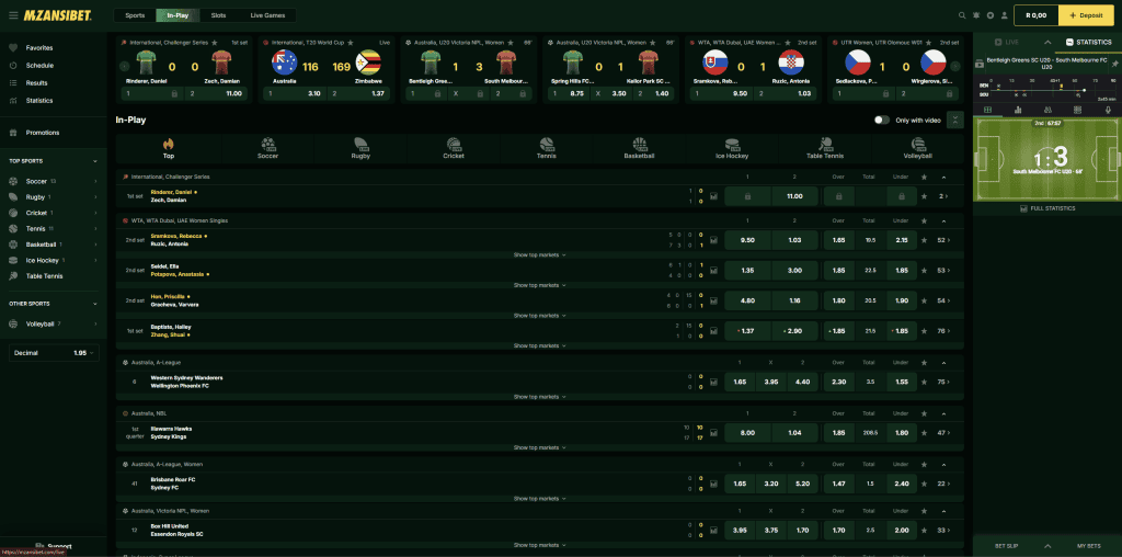 Mzansibet South Africa review live in-play example