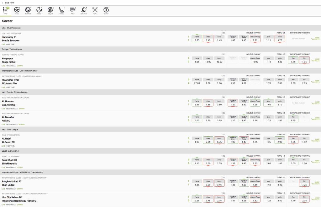 Playabets South Africa review live betting and in-play markets example