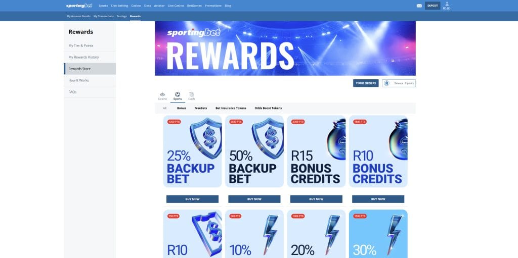 Sportingbet South Africa review rewards program example