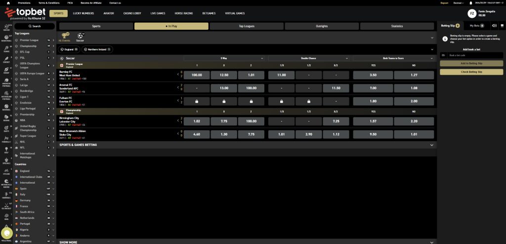 Topbet South Africa review live in-play example