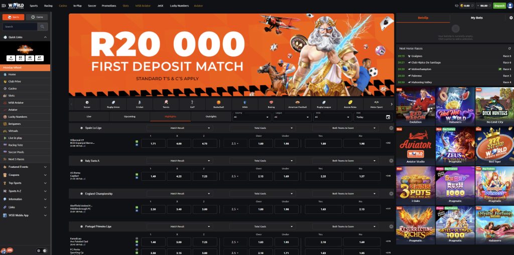 World Sports Betting South Africa review desk top view example