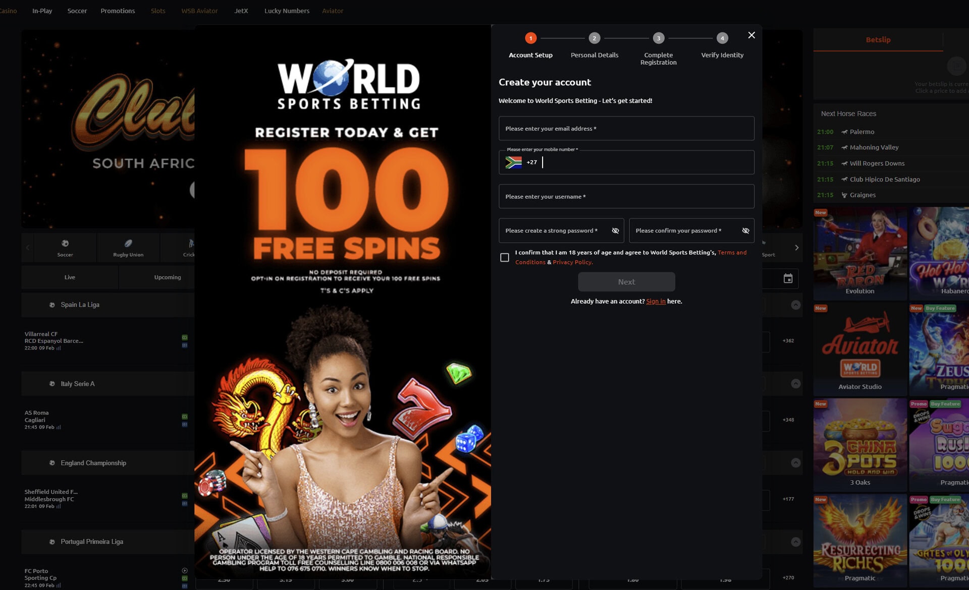 World Sports Betting South Africa review registration example
