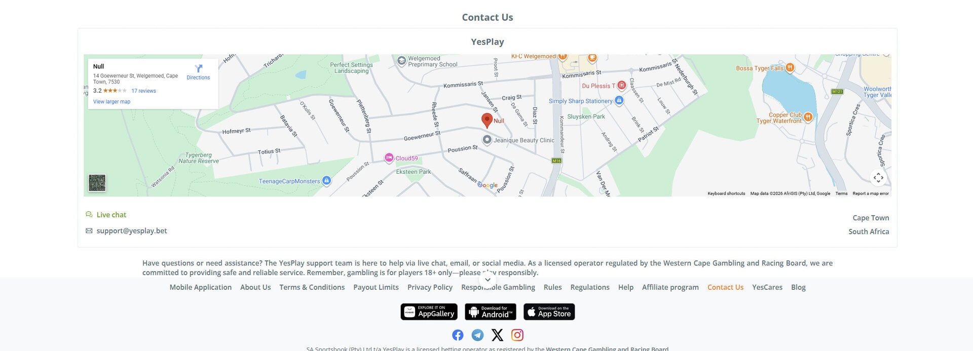 Yesplay South Africa review customer support page example
