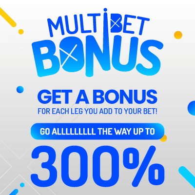 betXchange Multi Bet Bonus promotional image with large text that reads 300 percent