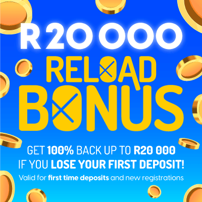 betXchange Welcome Bonus South Africa with large font that reads R20 000 reload bonus