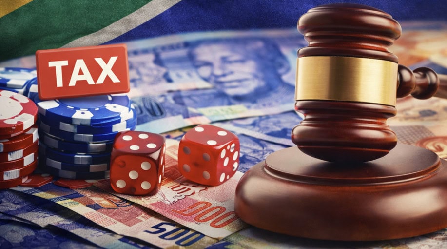 Gambling tax south africa gavel with cash and dice illustration post image