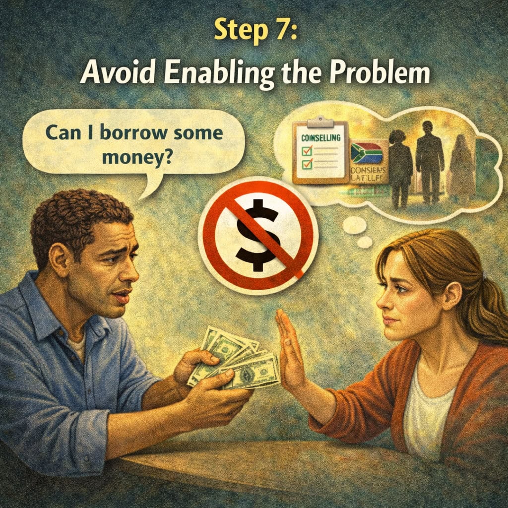 A woman refusing to borrow money to a man illustrating how to help someone who has a gambling problem
