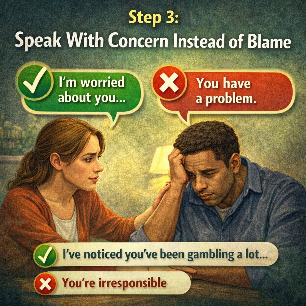 A man and a woman sitting and discussing a gambling problem with care illustrating how to help someone with a gambling problem