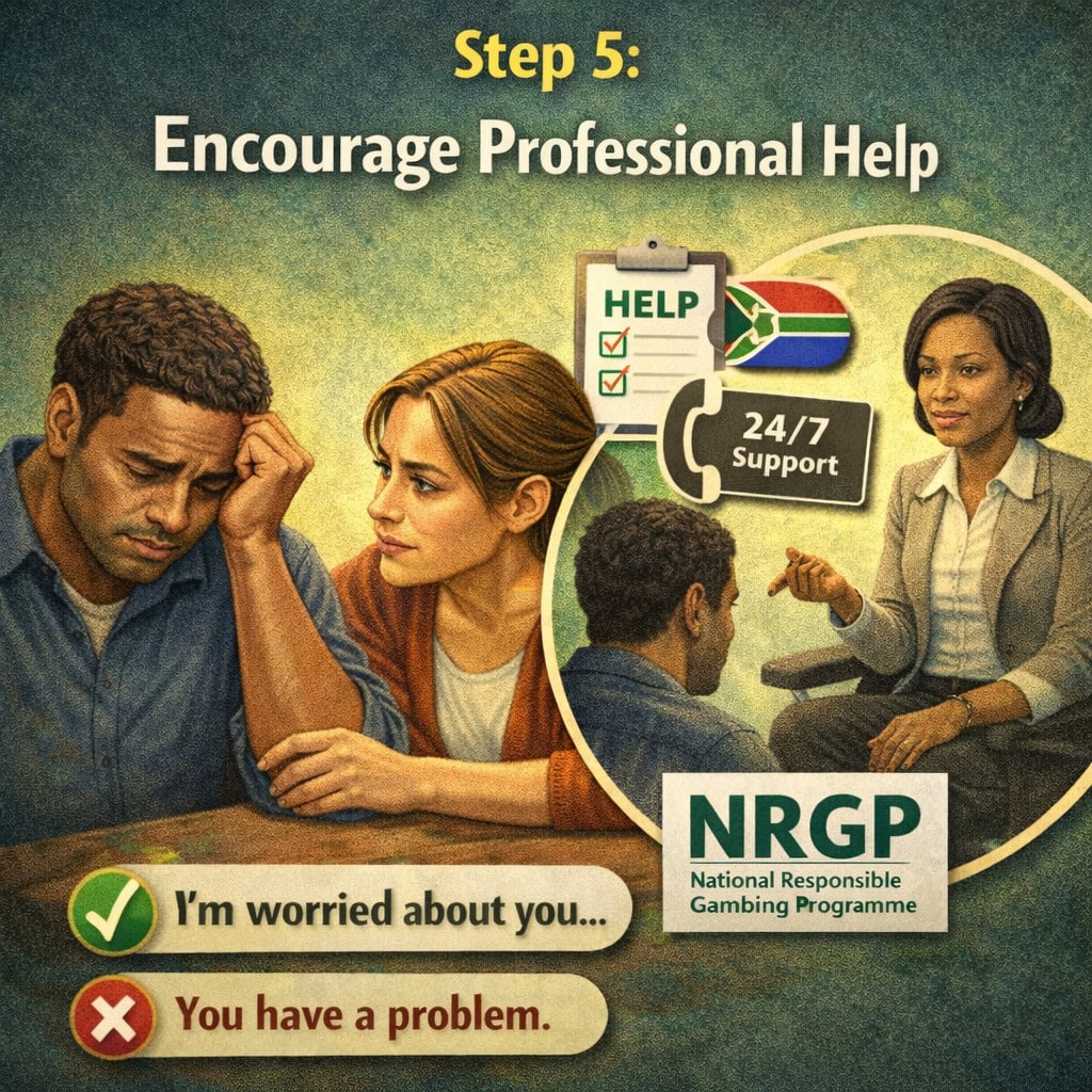 A woman encouraging a man to seek proffesional help illustrating how to help someone with a gambling problem