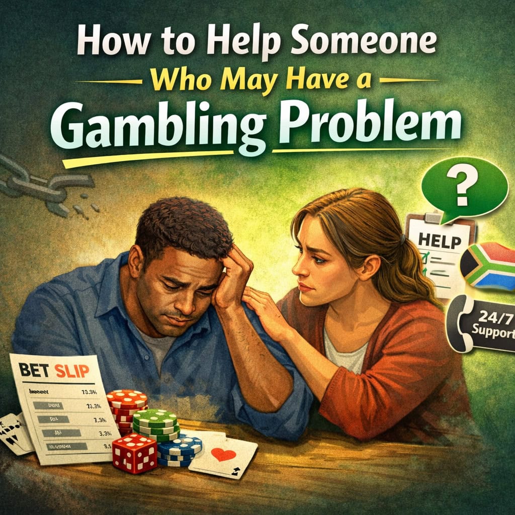 An image of a woman comforting a man with a gambling problem illustrating how to help someone with a gambling problem