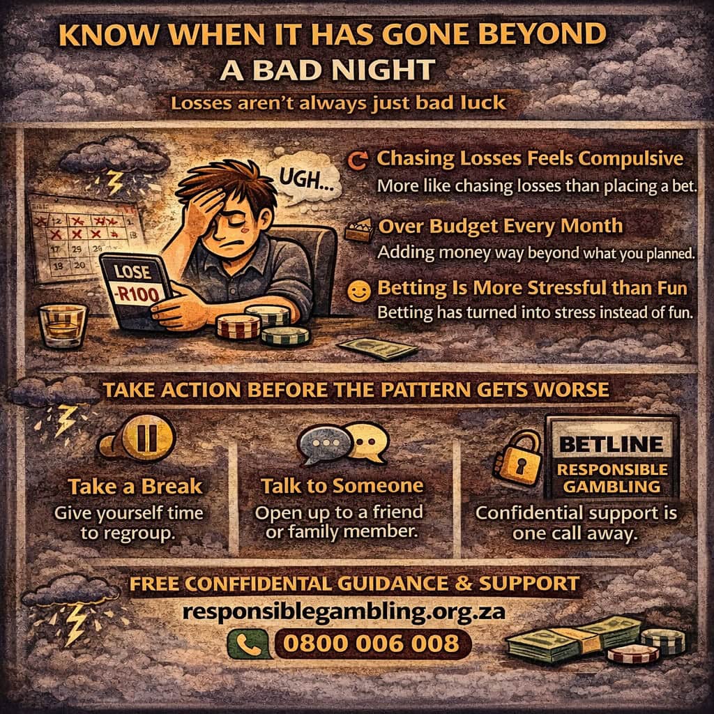 What to do after losing a bet infographic showing warning signs of problem betting and when bettors should take a break or seek help