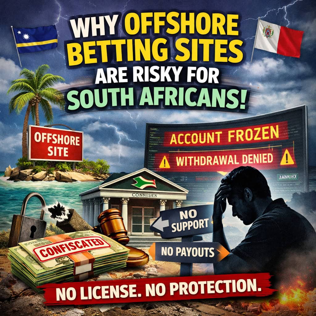 Illustration showing why offshore betting sites are risky for South African bettors