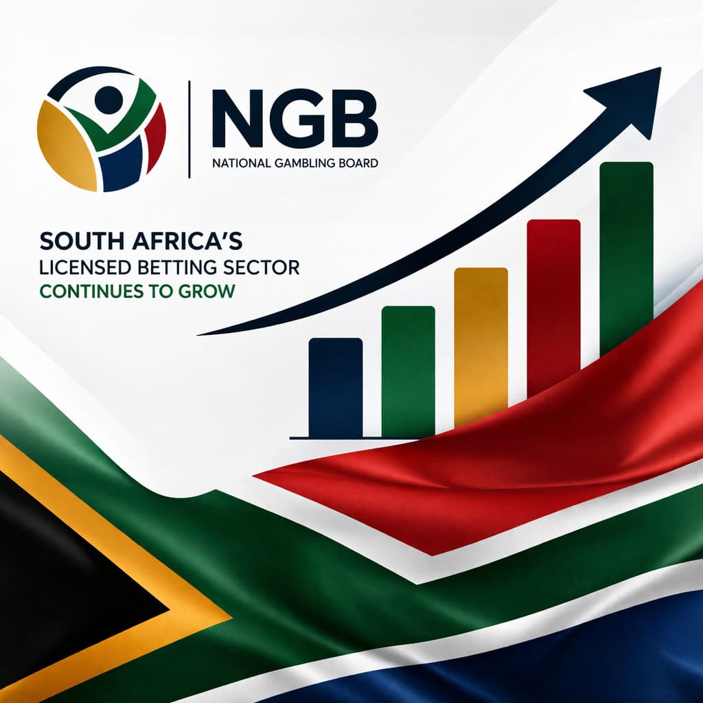 A custom graphic combining the NGB logo area, a rising bar chart, and South African flag colours illustrating online betting in South Africa